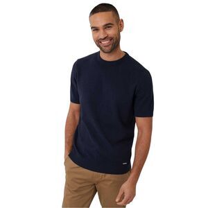 Threadbare Mens Moss Stitch Crew Neck / Navy